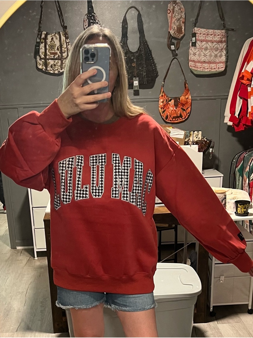 LuluMac Crimson Houndstooth Sweatshirt